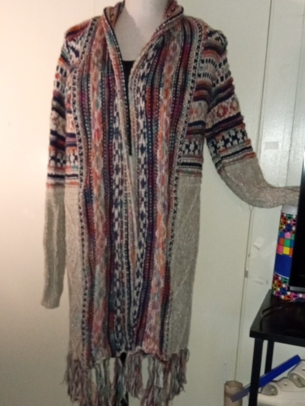L.I.B. New York Multicolo Longline Striped Cardigan Sweater Large